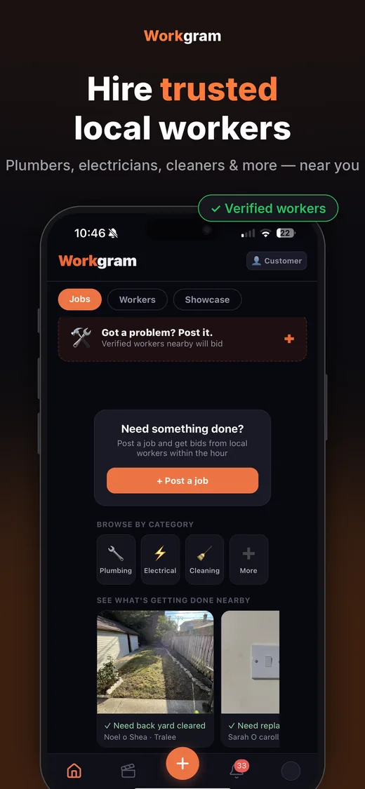 Workgram customer home screen
